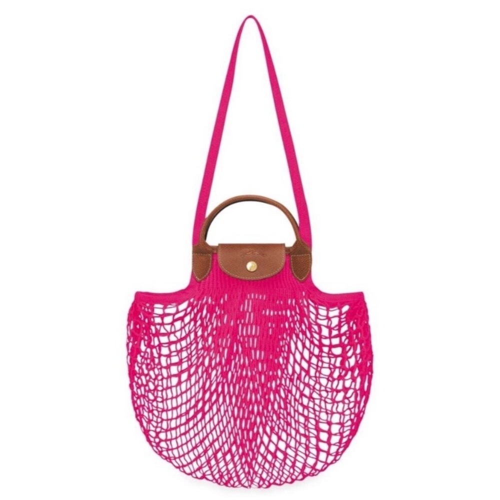 NWT Longchamp Le Pliage Filet Knit L Mesh Bag in Candy Pink - Picture 6 of 16